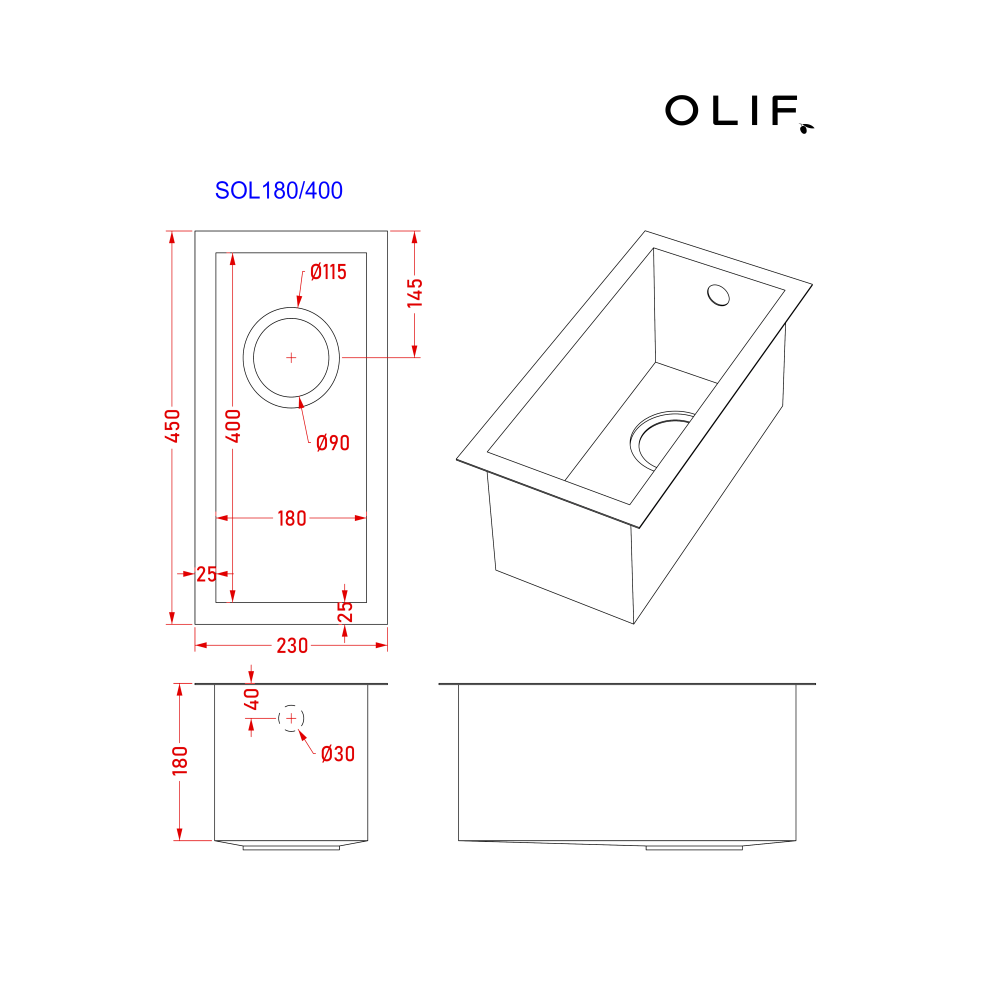 Olif Crudo 18 Virgin Brass kitchen sink, undermount or topmount