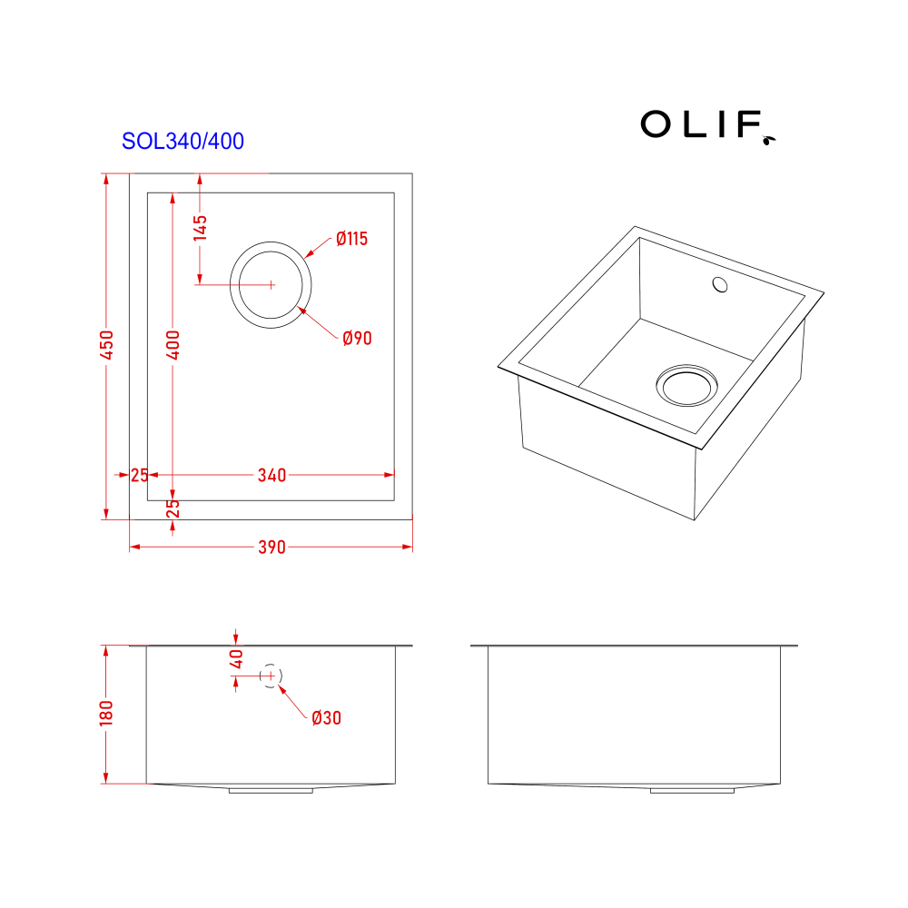 Olif Crudo 34 Virgin Brass kitchen sink, undermount or topmount