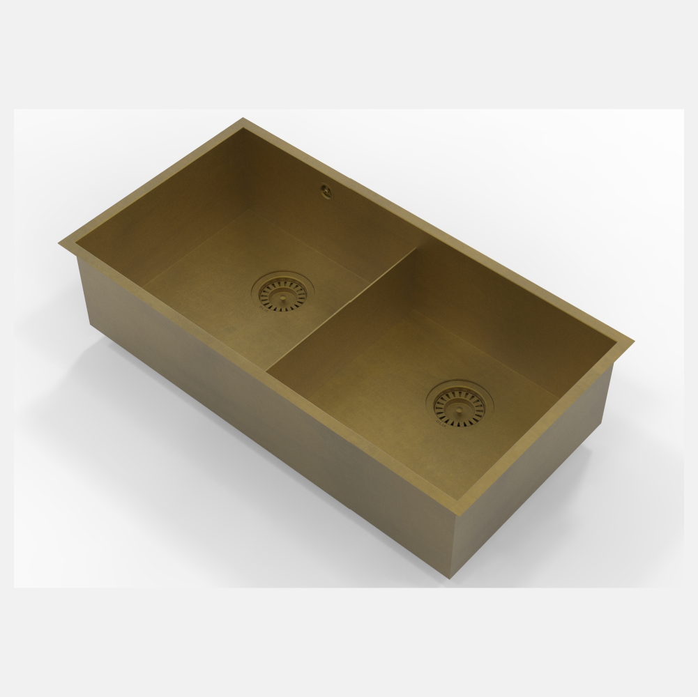 Olif Crudo 40+40 Patinated Brass kitchen sink, undermount or topmount