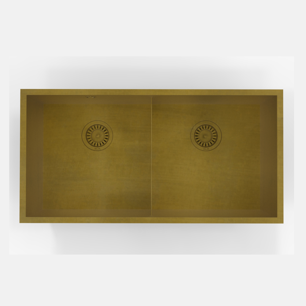 Olif Crudo 40+40 Patinated Brass kitchen sink, undermount or topmount