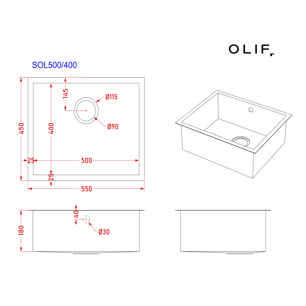 Olif Crudo 50 Virgin Brass kitchen sink, undermount or topmount