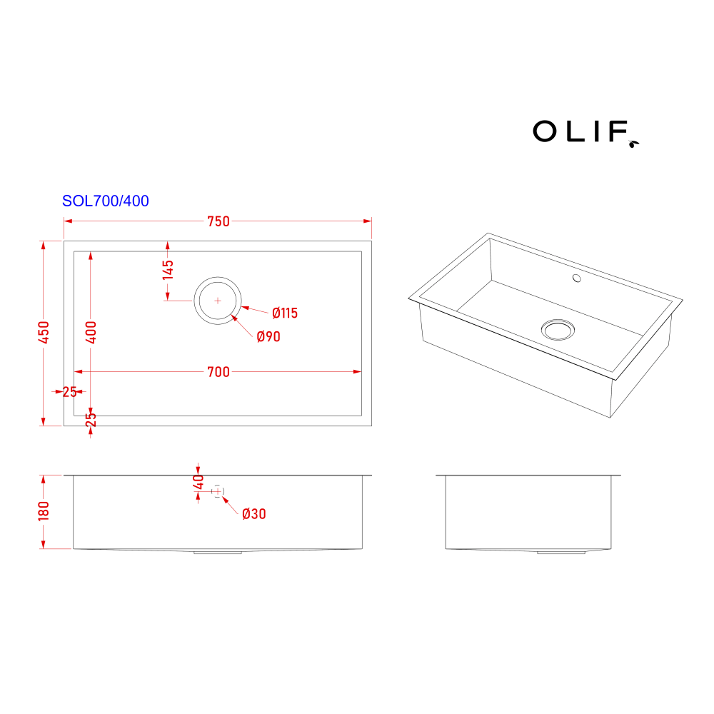 Olif Crudo 70 Patinated Brass kitchen sink, undermount or topmount