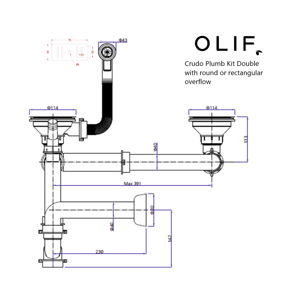 Crudo Double Plumbing Kit with BS Waste & Overflow Patinated Brass