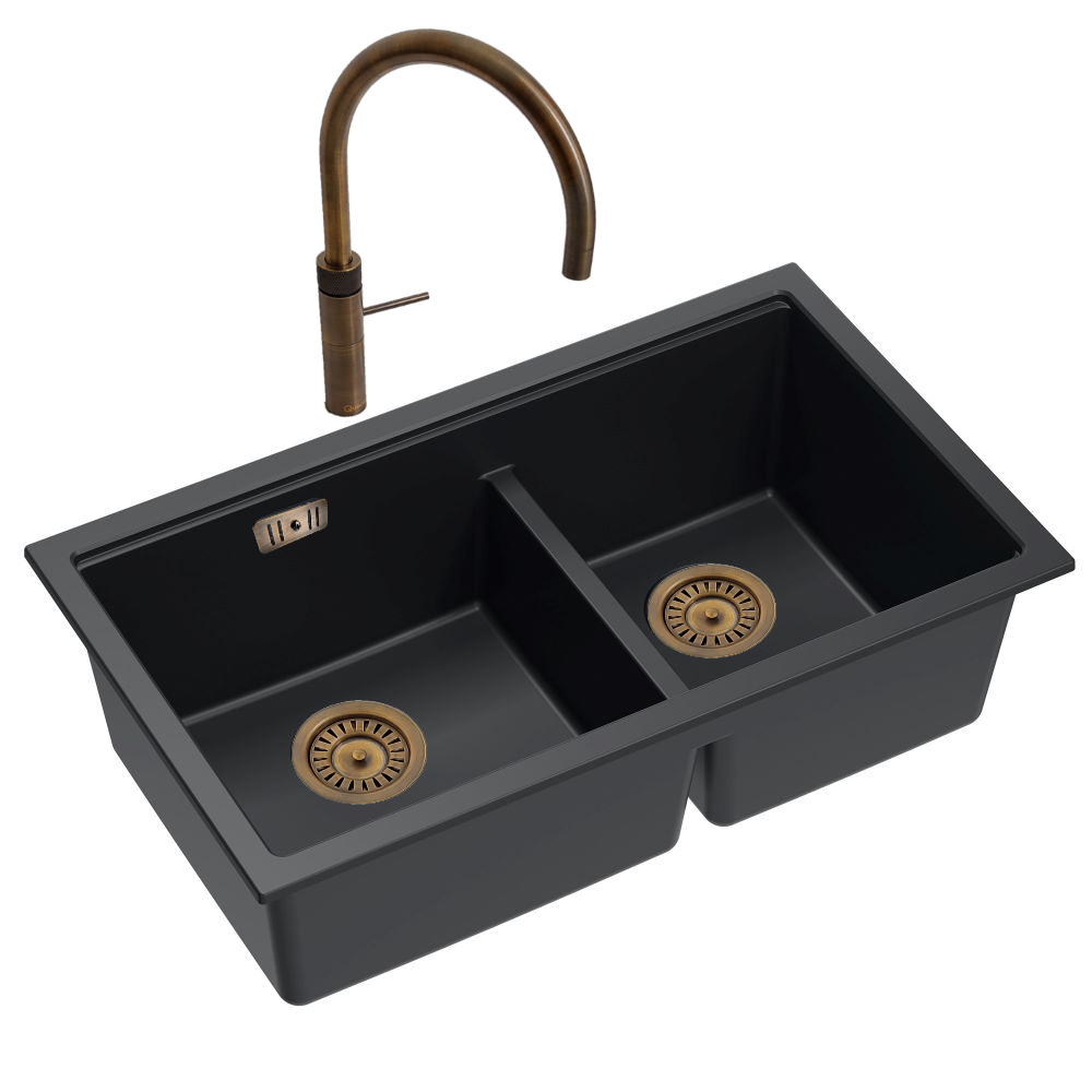 Quadron Logan 120 Black Patinated Brass, topmount or undermount sink