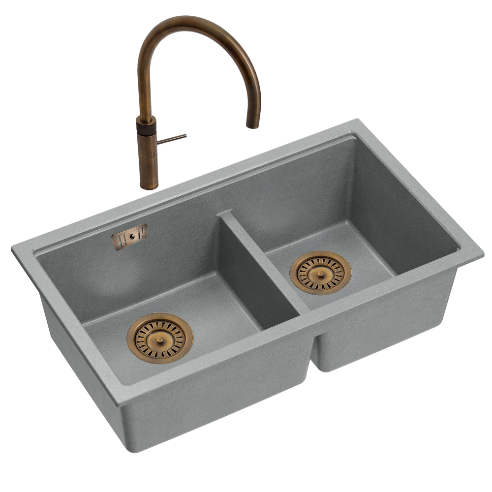 Quadron Logan 120 Silver Stone Patinated Brass, topmount or undermount sink