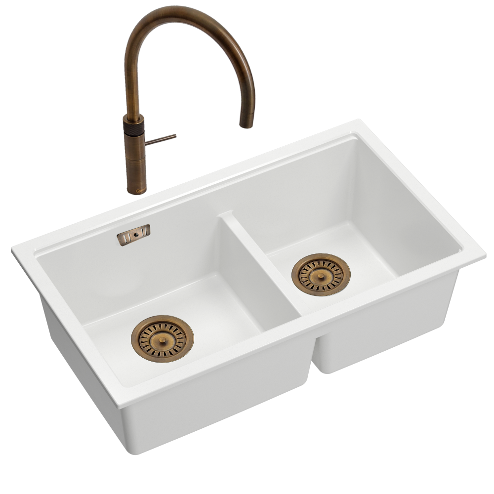 Quadron Logan 120 White Patinated Brass, topmount or undermount sink