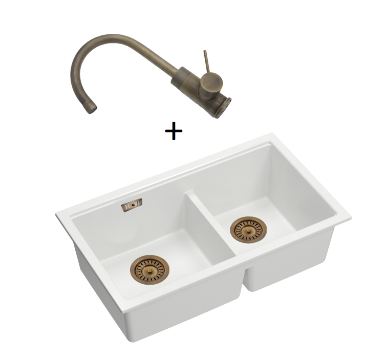 Quadron Logan 120 White Patinated Brass, topmount or undermount sink