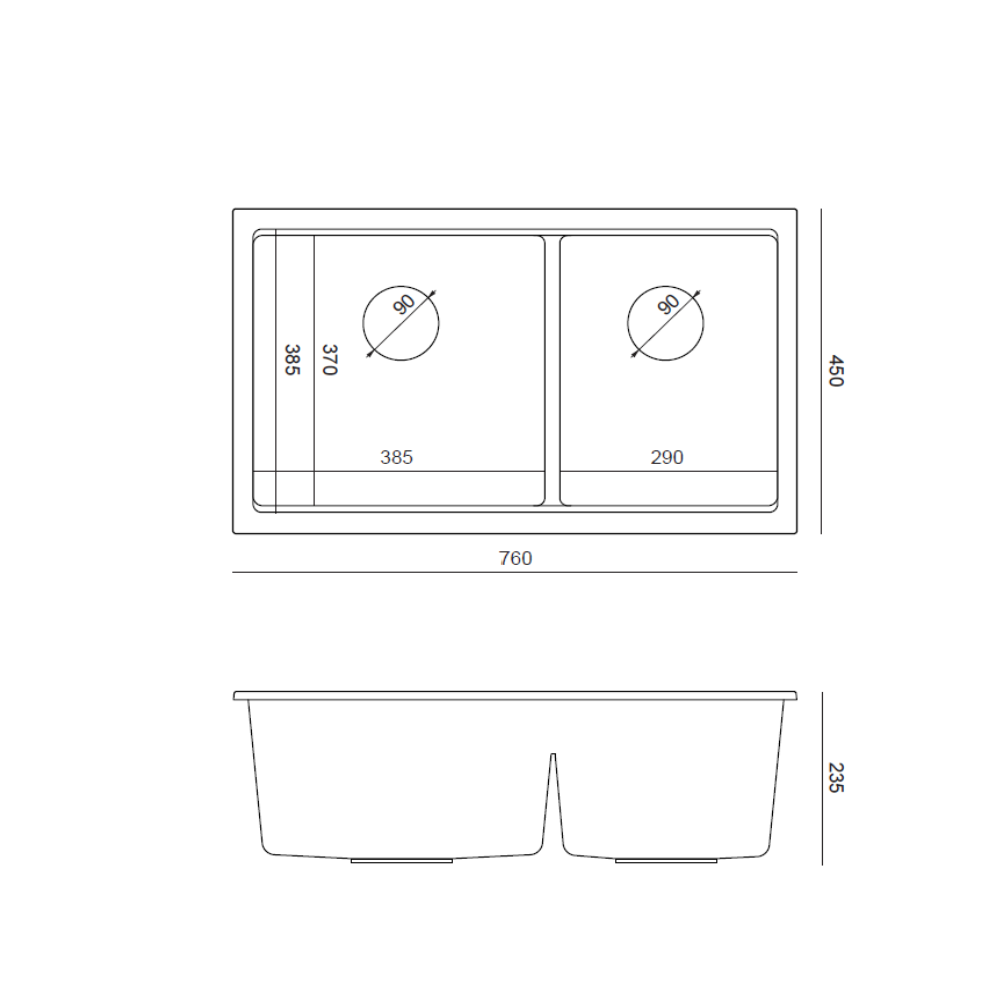 Quadron Logan 120 Soft Taupe, topmount or undermount sink