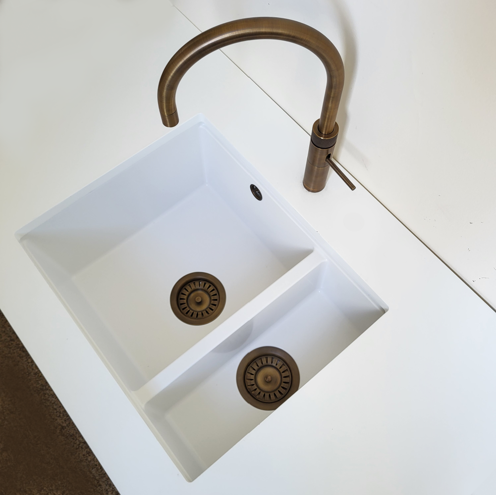 Quadron Logan 151 White Patinated Brass, topmount or undermount sink