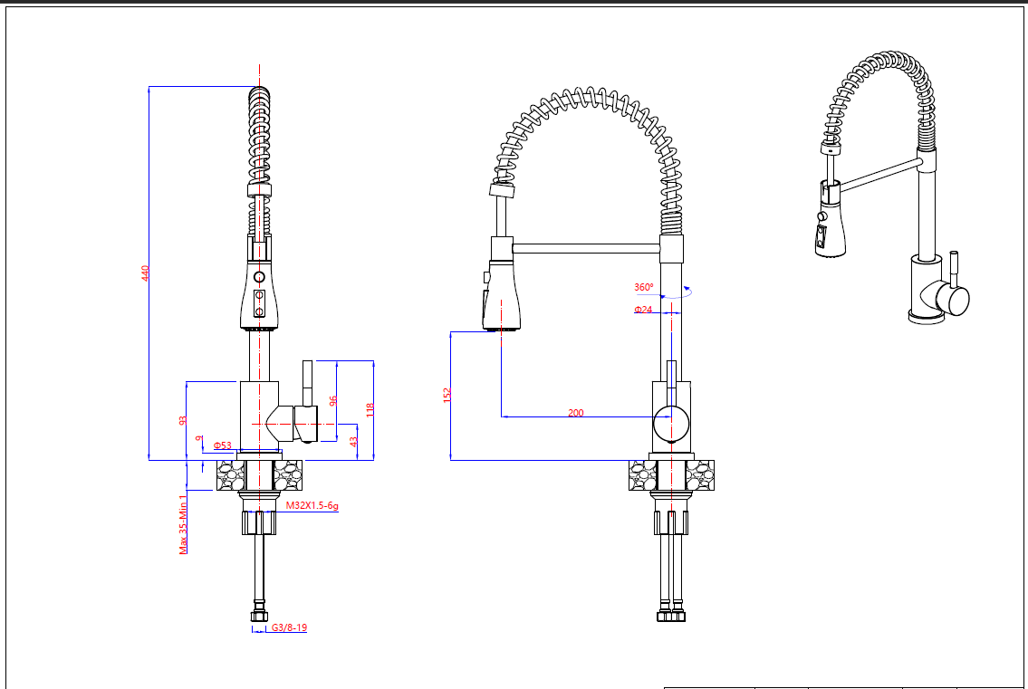 Quadron Salma flexible tap with spray & water stop function, Matte Black