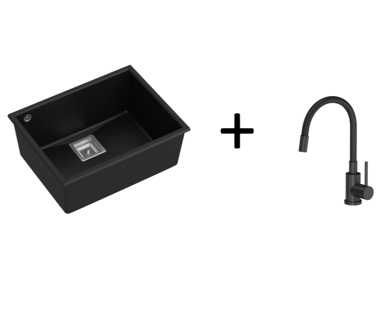 Quadron David 50 Pure Black, topmount or undermount sink